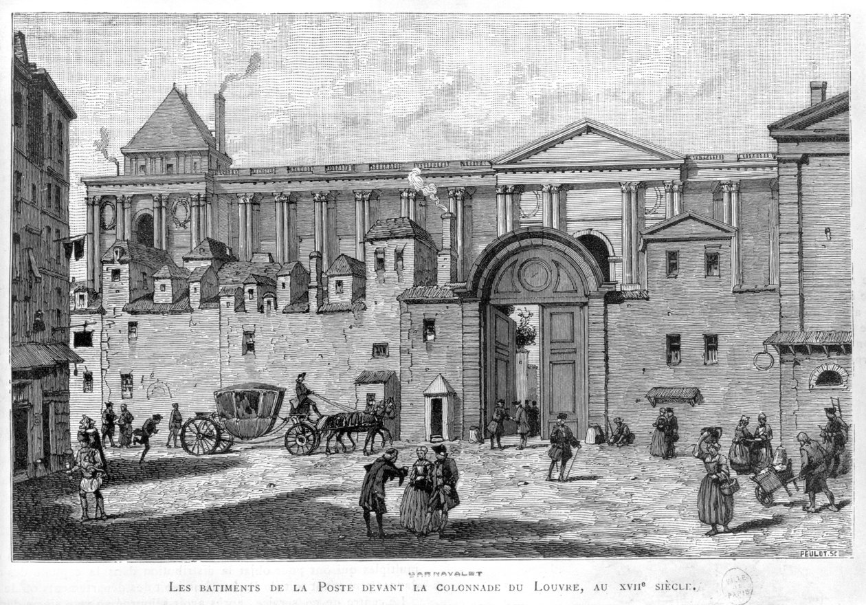17. yüzyılda Louvre sütunlu önünde Paris Postanesi by Julien Antoine Peulot