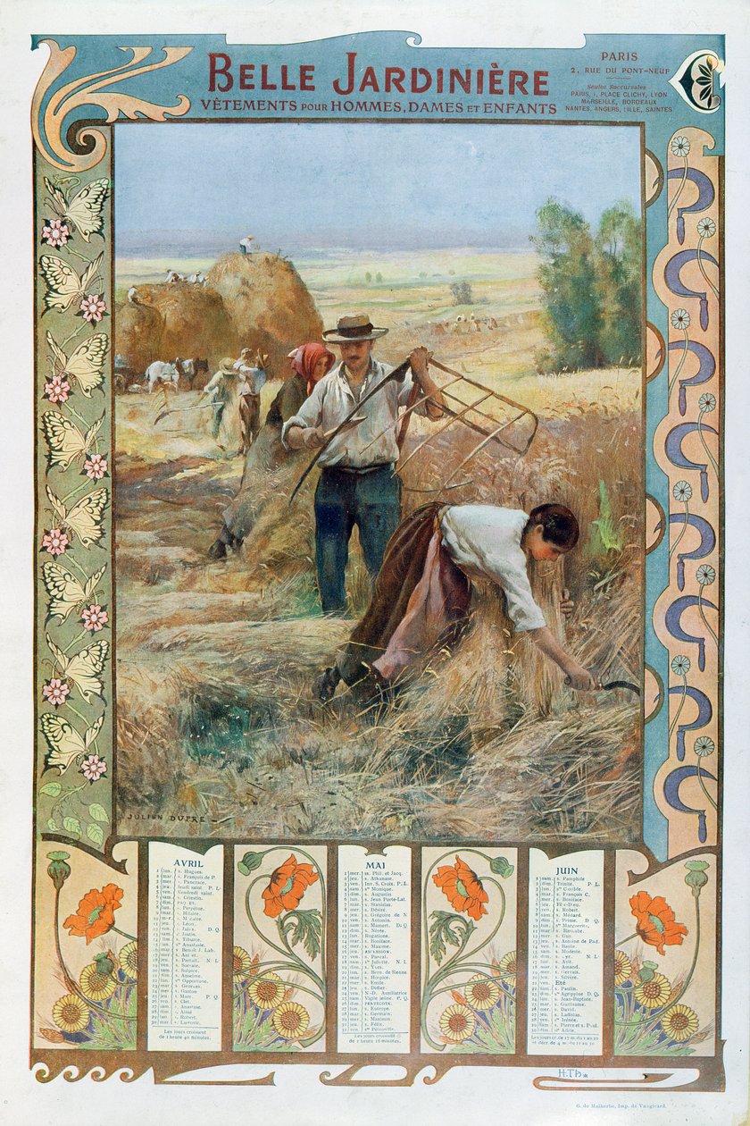 Parisli mağaza 'La Belle Jardiniere' için resimli takvim, hasat, 1901 by Julien Dupre