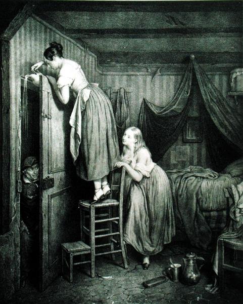 Meraklı Parker Cezalandırılmış, Alphonse Leon Noel (1807-84) tarafından kazınmış (baskı) by Julien (after) Vallou de Villeneuve