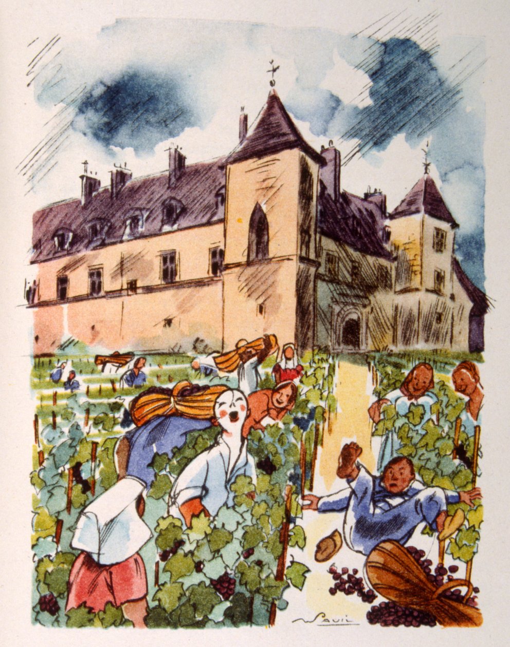 Fransız Üzüm Bağı. 1944. Julien Pavil'in İllüstrasyonu by Julien Pavil