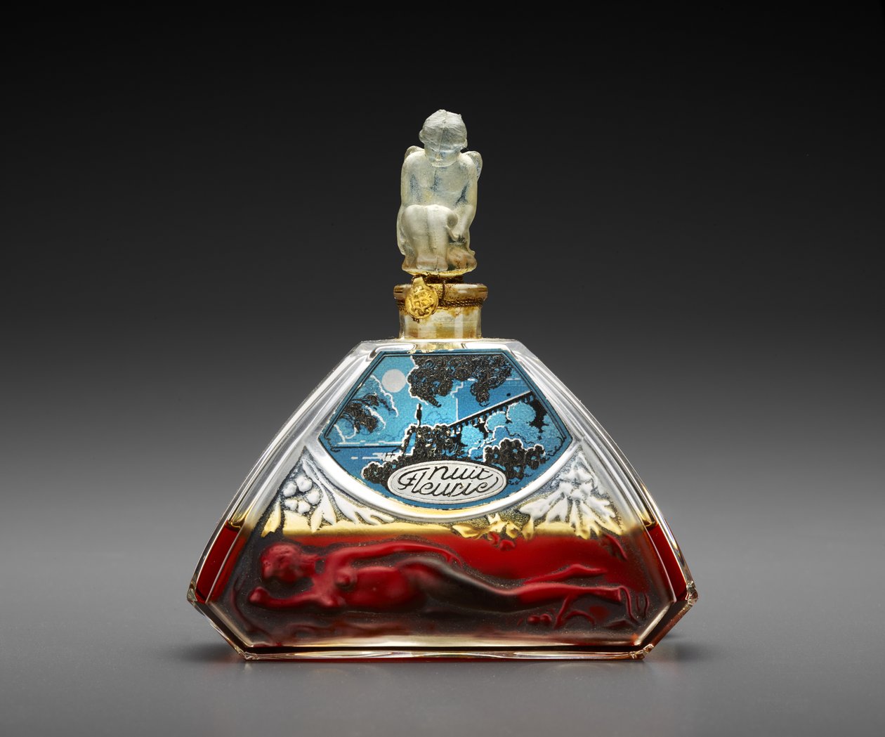 Nuit Fleurie, bottle designed c. 1920, made c. 1930 (glass, wax, & thread) by Julien Viard