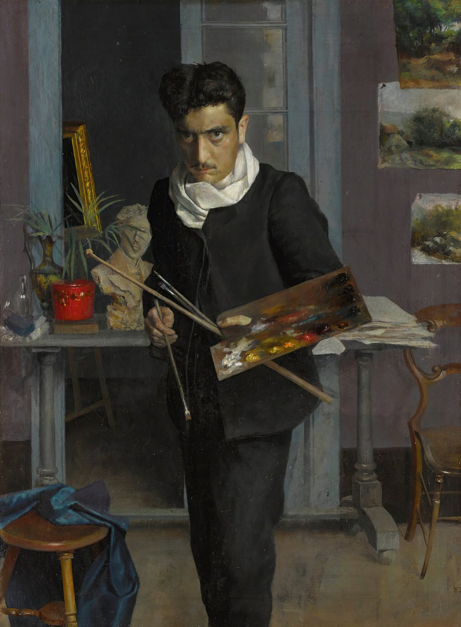 Sanatçının stüdyosunda kendi portresi, 1898. by Julio Romero de Torres