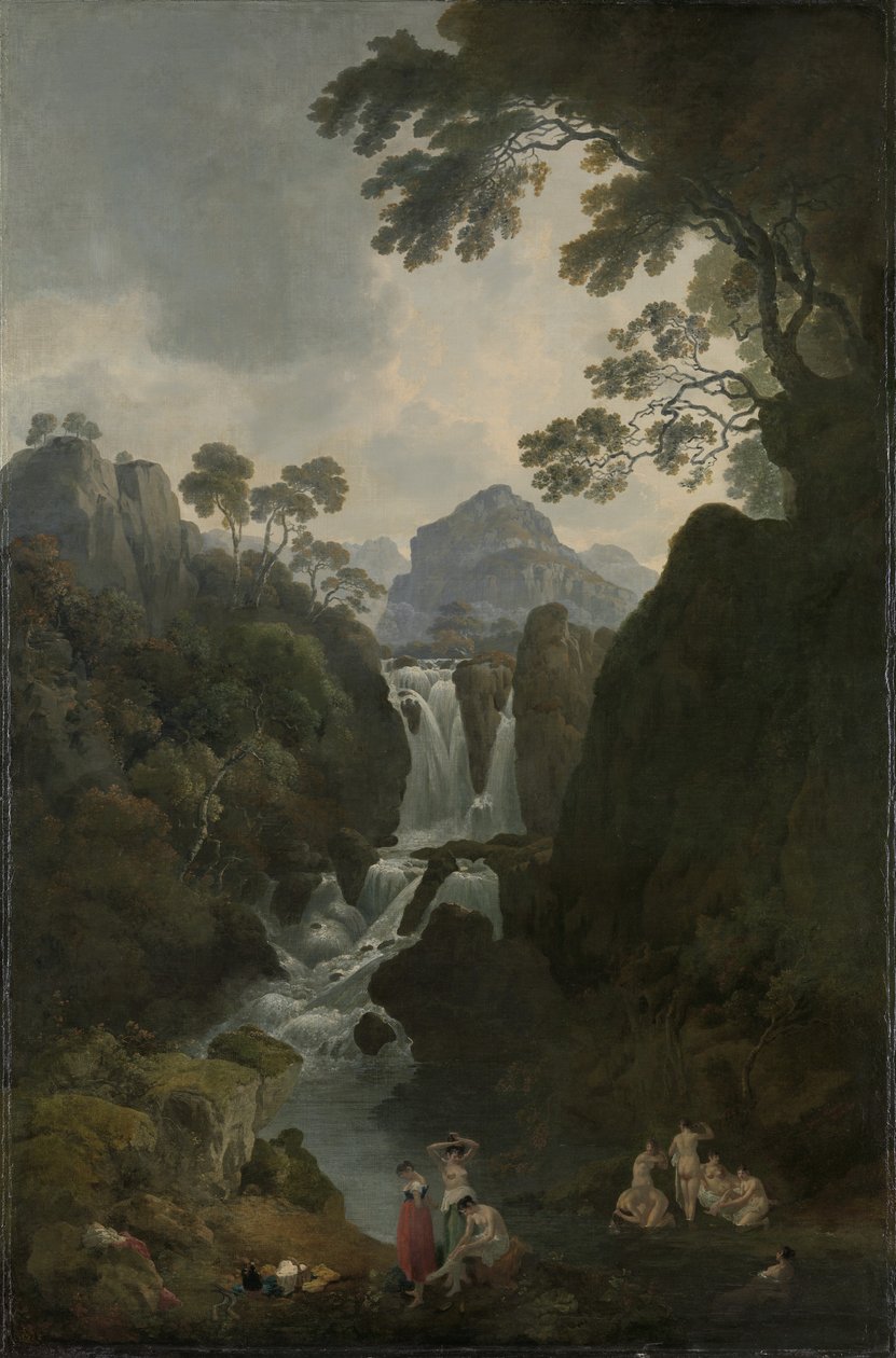 A Waterfall with Bathers, c.1800-17  by Julius Caesar Ibbetson