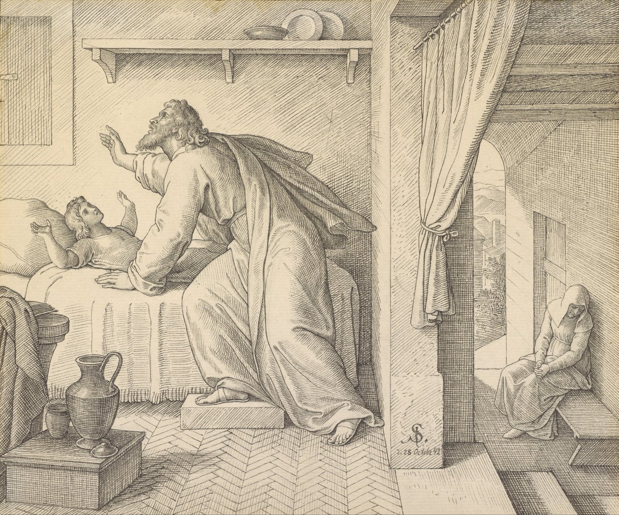 İlya, Tsarefatlı Dul Kadının Oğlunu Canlandırıyor by Julius Schnorr von Carolsfeld