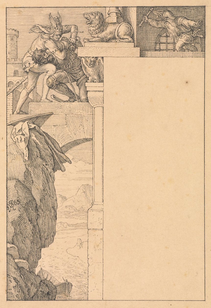 Kapı Bekçisi ile Siegfried Savaşları by Julius Schnorr von Carolsfeld