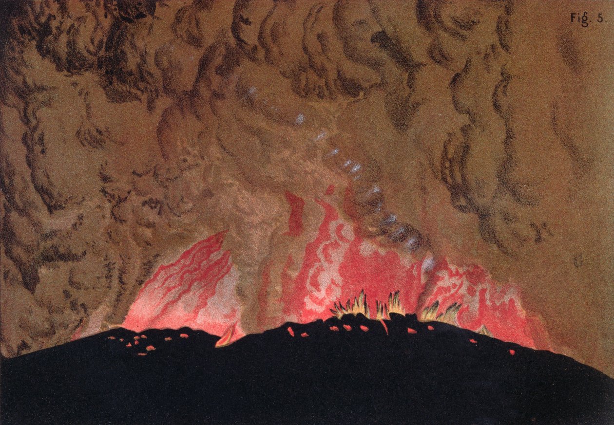 Aphroessa ve Georgios lavları, Santorini yanardağının patlaması sırasında akar, sanatçı tarafından Etudes sur les Volcans