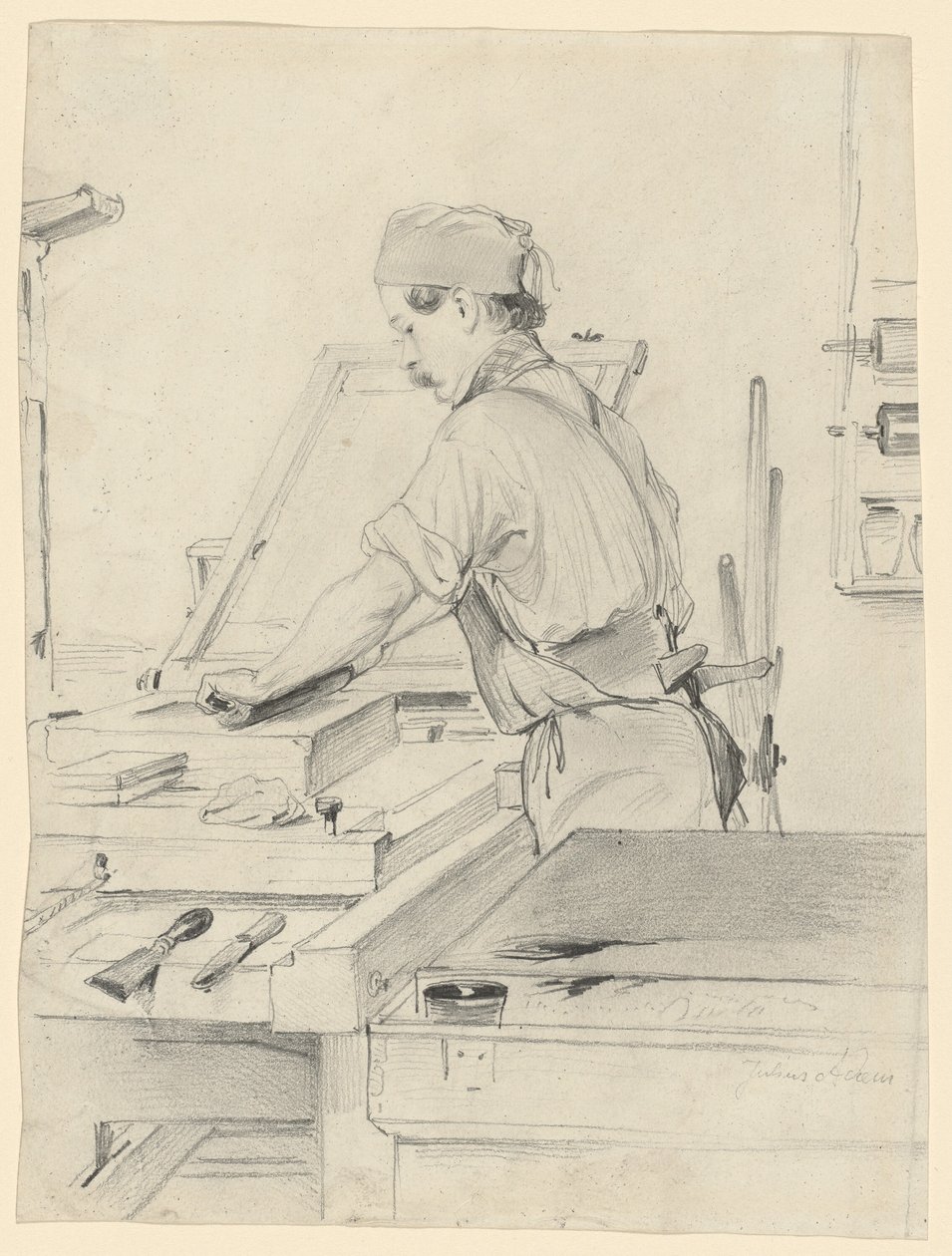 Bir Litografik Baskıda Çalışan Otoportre by Julius Adam the Elder
