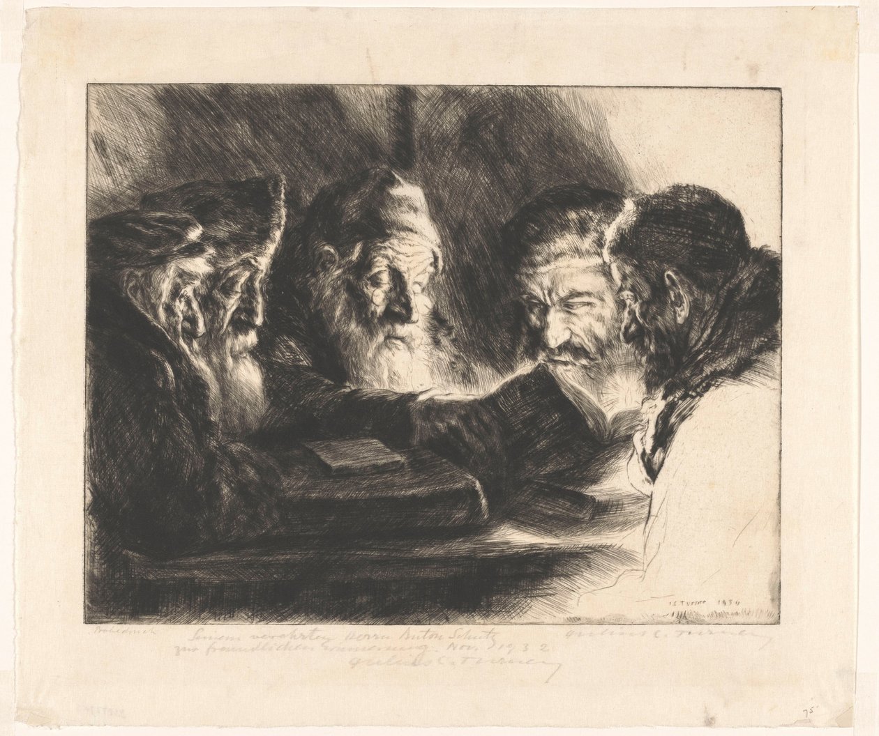 Beş okuyan Yahudi erkek by Julius C. Turner (signed by artist)