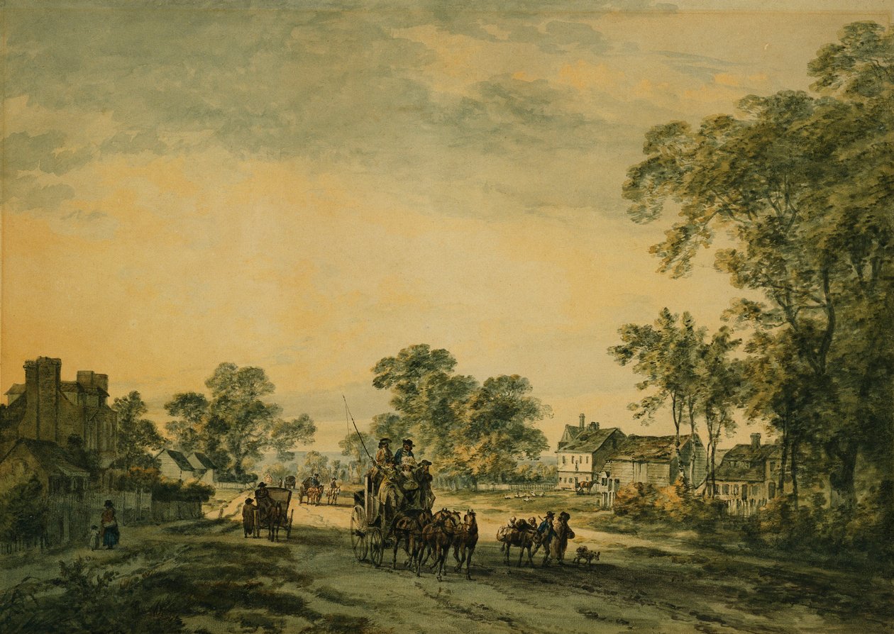 Açık Köy Yolunda Bir Antrenör ve Rakamlar, by Julius Caesar Ibbetson