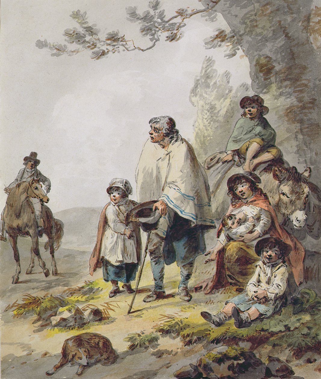 Bir Çingene Ailesi (kağıt üzerine suluboya ile kalem ve mürekkep) by Julius Caesar Ibbetson