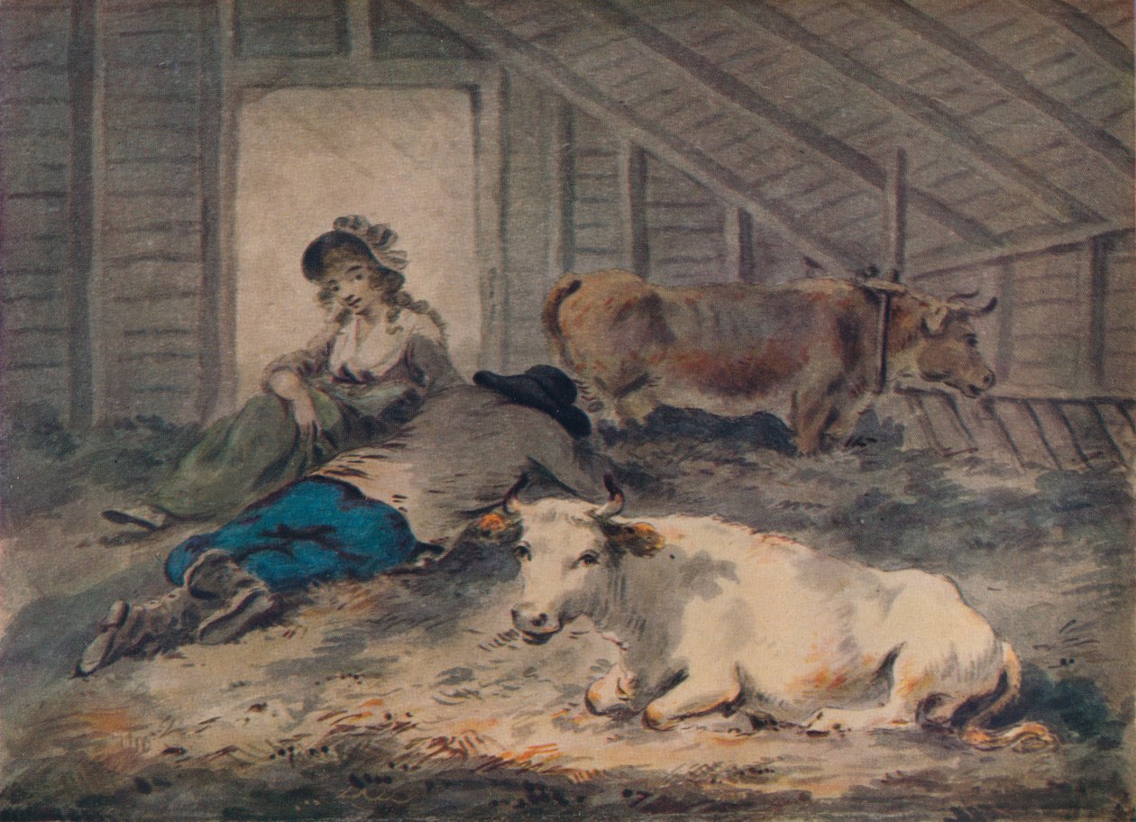 Bir İnek Ahırında Flört, c1801 by Julius Caesar Ibbetson