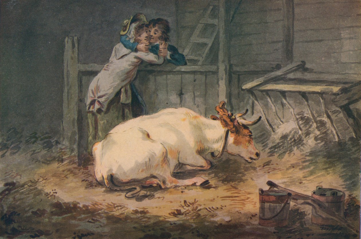 Bir İnek Ahırında Flört, 18. yüzyıl by Julius Caesar Ibbetson