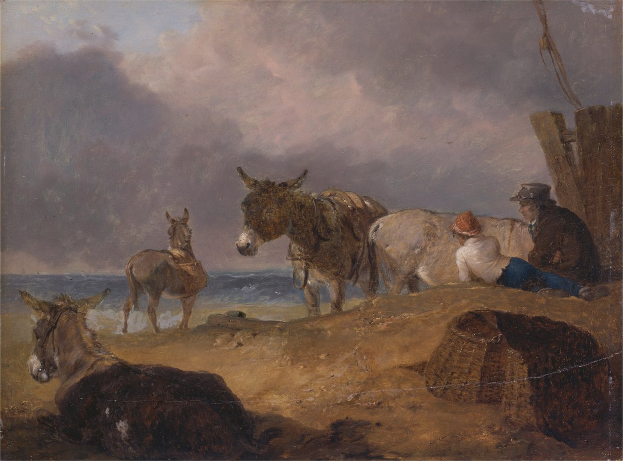 Sahilde Eşekler ve Figürler by Julius Caesar Ibbetson