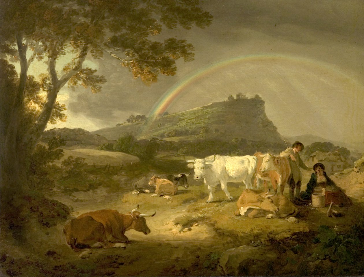 Manzara, Beeston Kalesi, Cheshire ve Gökkuşağı, 1793 by Julius Caesar Ibbetson