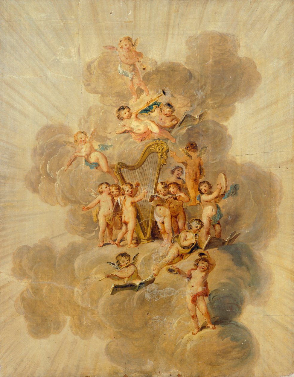 Müzik Aletleri ile Kanatlı Melek Melekler, Müzik Odası dekoratif bordür bölümü, Kenwood House, Londra (duvar kağıdı) by Julius Caesar Ibbetson