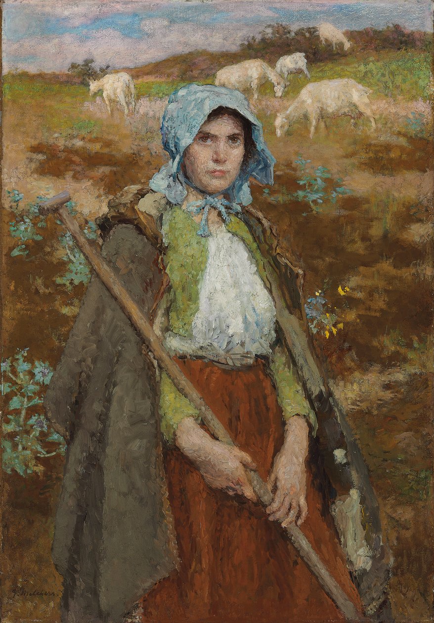 keçi çobanı (tuval üzerine yağlı boya) by Julius Gari Melchers