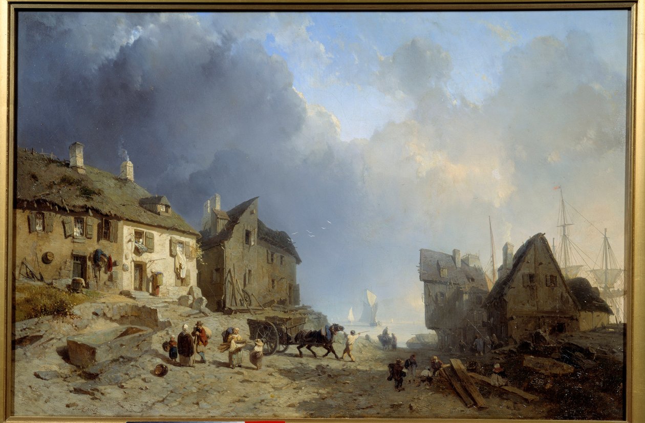 Jules Hintz (1805-1862) 1850 Roanne Musee Joseph Dechelette'in Dieppe Tablosunda paleti taşımak by Julius Hintz