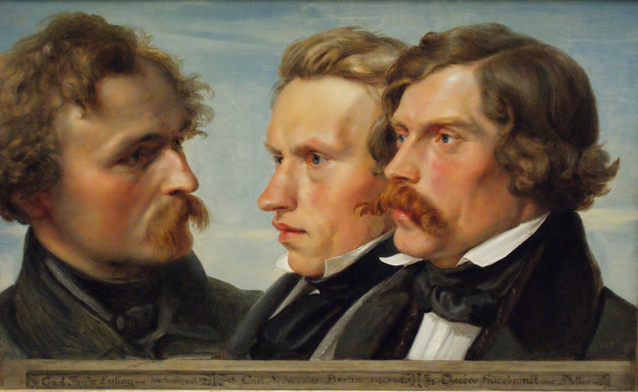 Genç Düsseldorf. Ressamların grup portresi Karl Friedrich Lessing, Carl Ferdinand Sohn ve Theodor Hildebrandt, 1839 by Julius Huebner