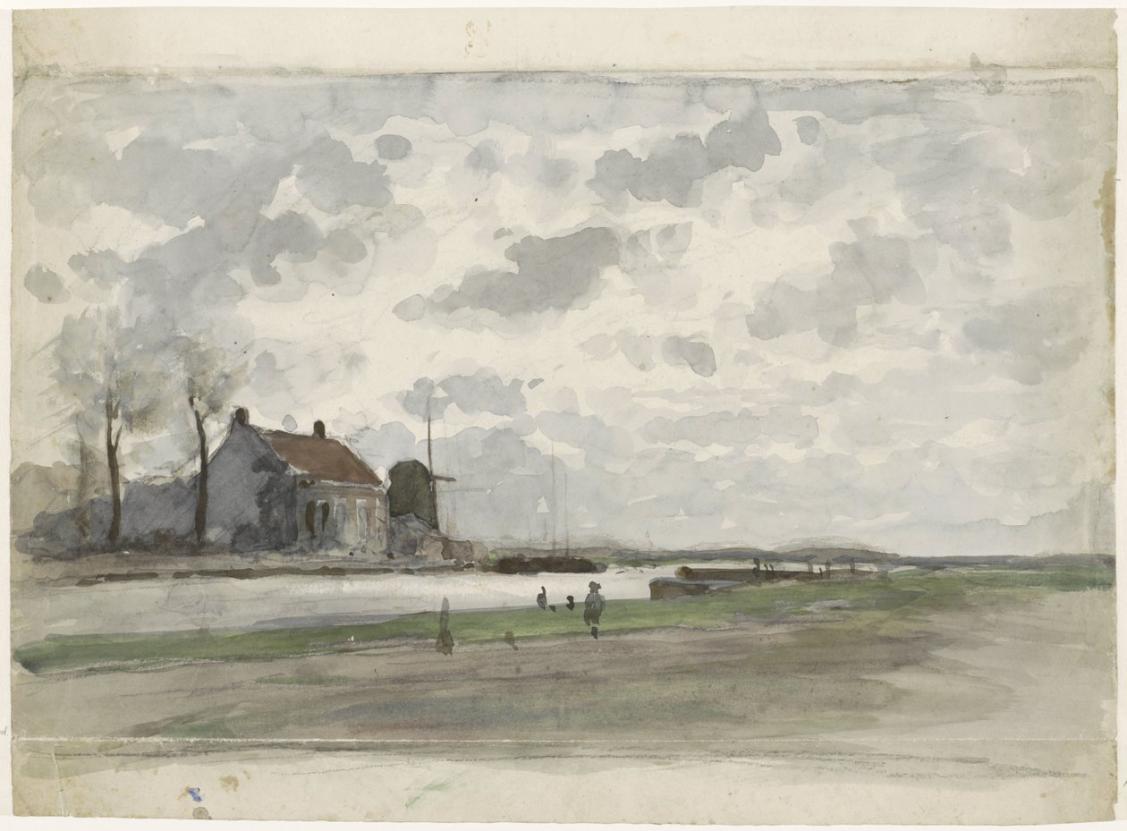 Yel değirmeni ile yelken by Julius Jacobus van de Sande Bakhuyzen