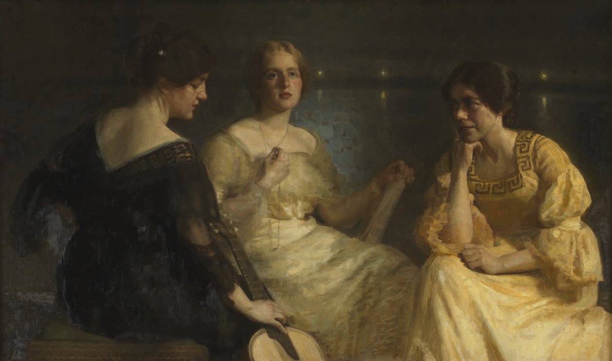 Genç kadınlar. Soldan: Karen Bramsen; sanatçının eşi Esther b.Lange; Johanne Munch-Petersen. by Julius Paulsen