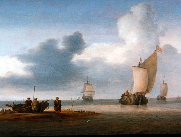 Yelkenli ve Balıkçılarla Sahil Manzarası (panelde yağlı boya) by Julius Porcellis