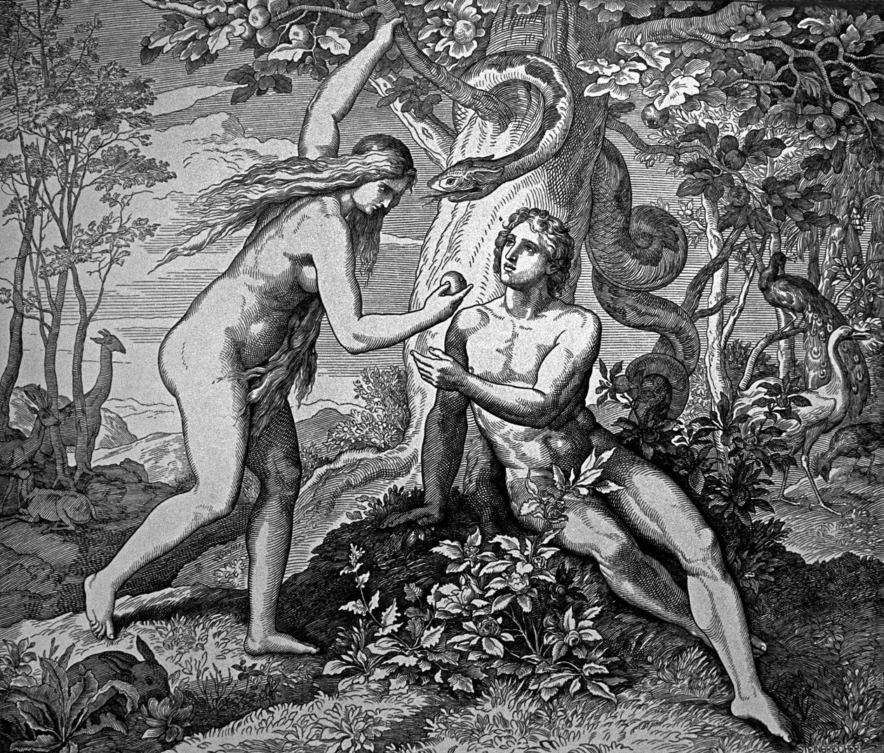 Adem ve Havva elma ile by Julius Schnorr von Carolsfeld