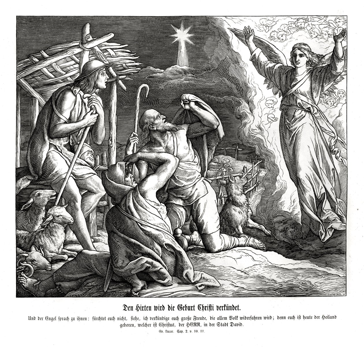 Çobanlara bir melek görünür, Luka İncili by Julius Schnorr von Carolsfeld