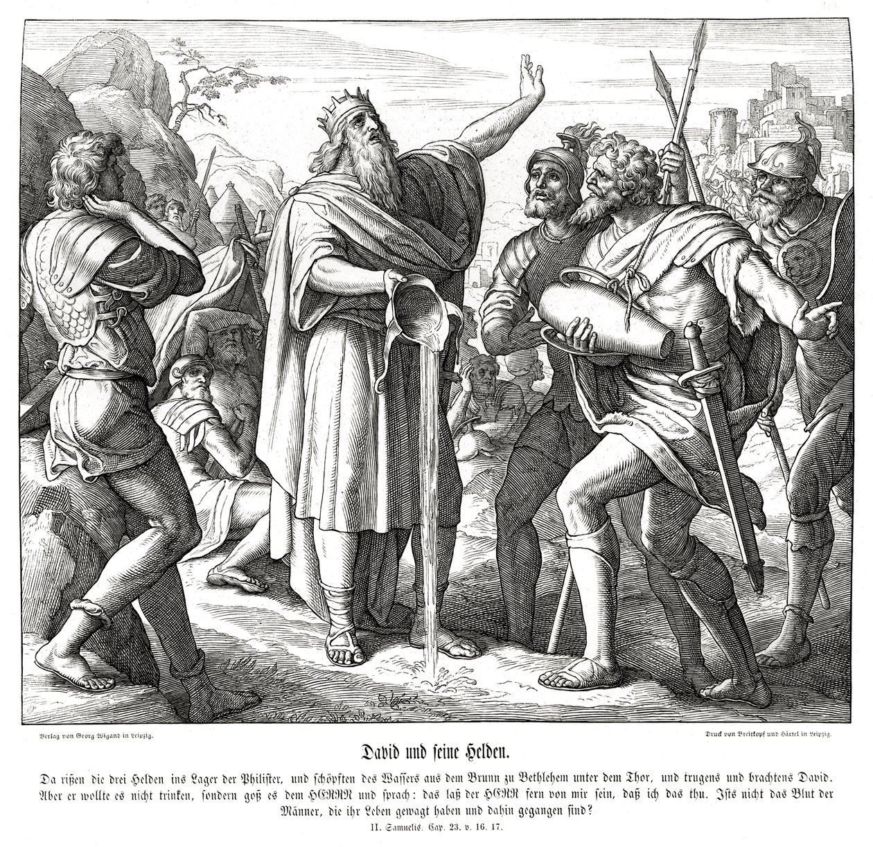 David ve üç güçlü adam, 2 Samuel by Julius Schnorr von Carolsfeld