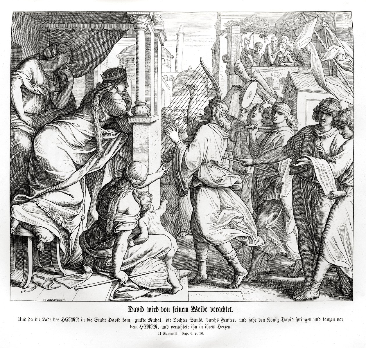 David, Michal tarafından hor görülüyor, 2 Samuel by Julius Schnorr von Carolsfeld