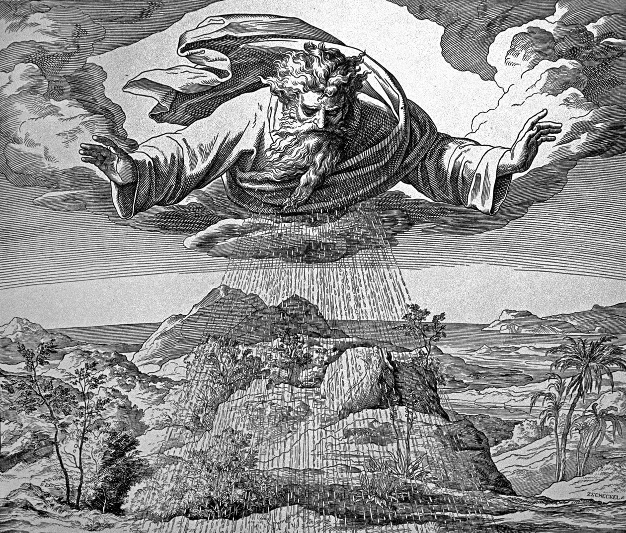 Tanrı çimen olsun diye toprağı suluyor by Julius Schnorr von Carolsfeld