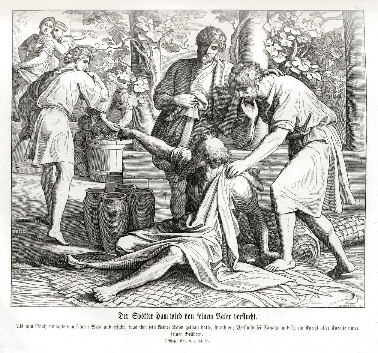 Ham babasının çıplaklığını görür, Genesis by Julius Schnorr von Carolsfeld