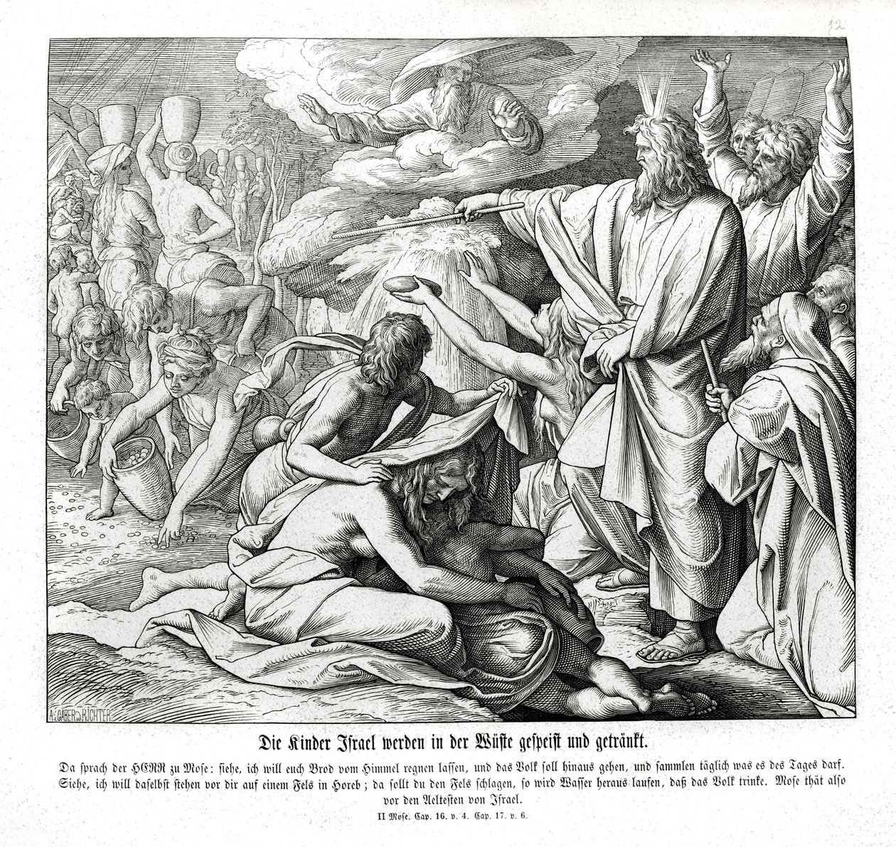 İsrailliler çölde yiyecek alırlar, Exodus by Julius Schnorr von Carolsfeld