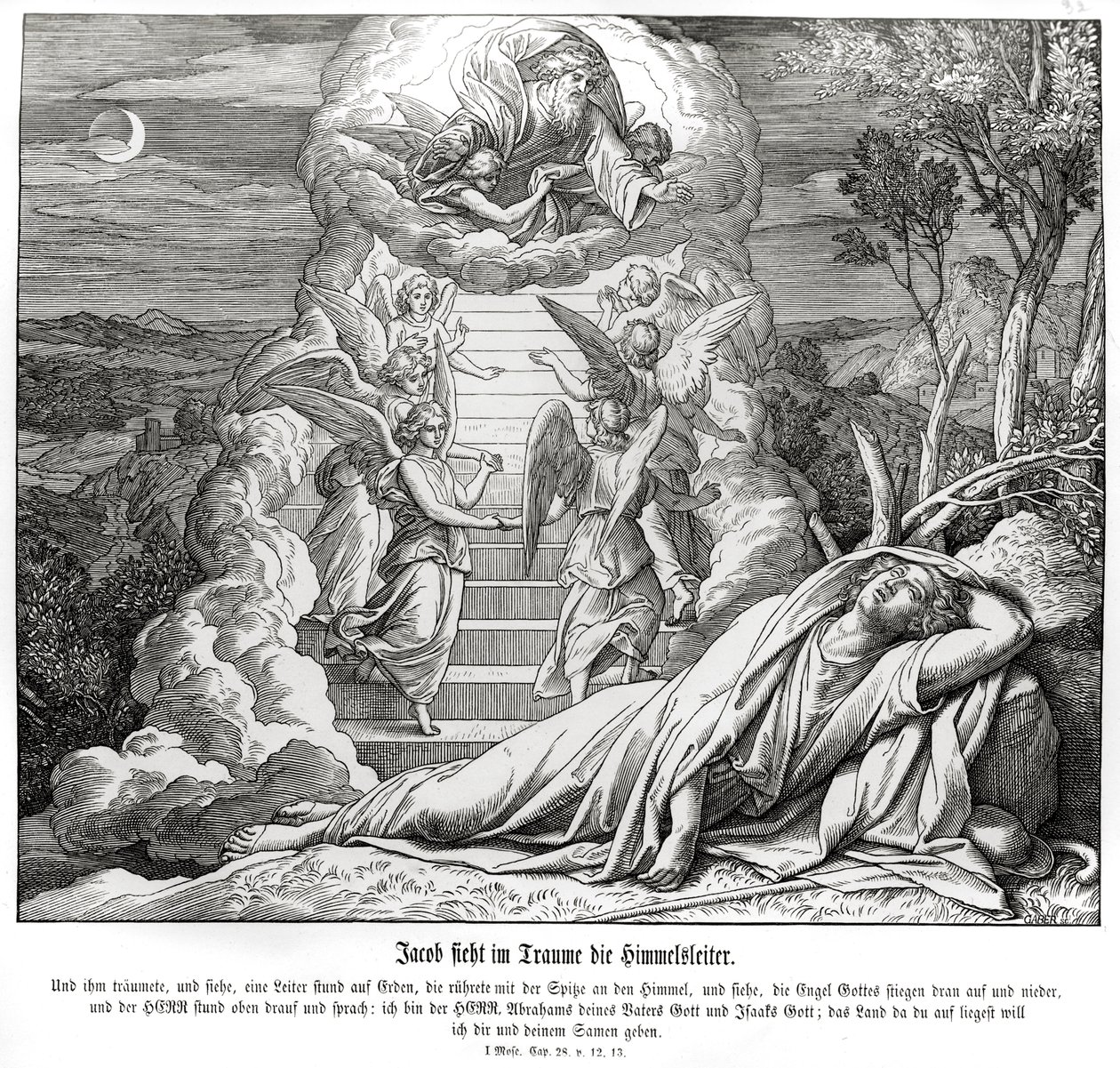 Yakup cennete giden merdivenin hayalini kuruyor, Genesis by Julius Schnorr von Carolsfeld