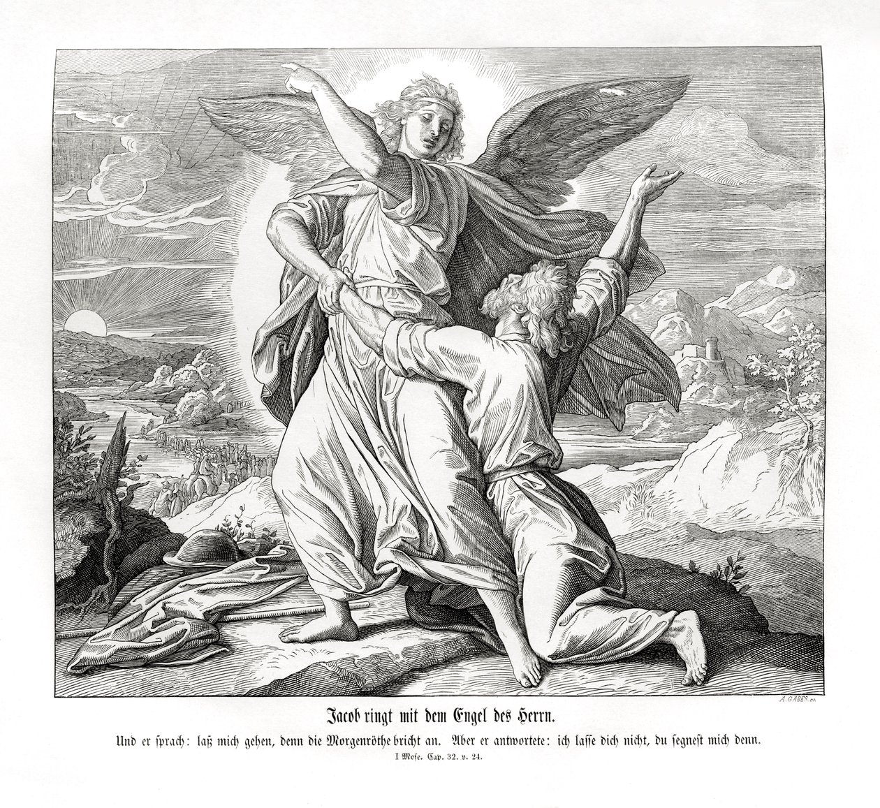 Yakup melekle güreşiyor, Genesis by Julius Schnorr von Carolsfeld