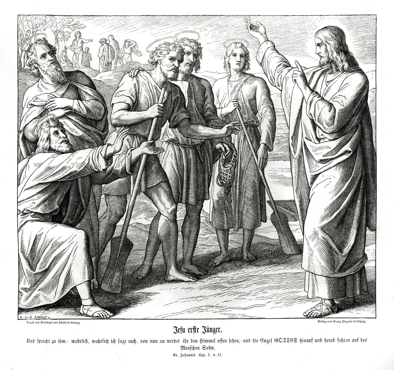 İsa ve Nathaniel, Yuhanna İncili by Julius Schnorr von Carolsfeld