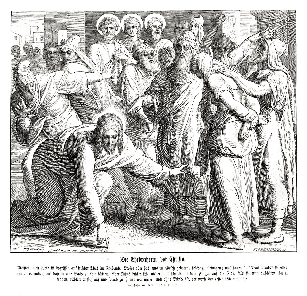 İsa ve zina eden kadın, Yuhanna İncili by Julius Schnorr von Carolsfeld
