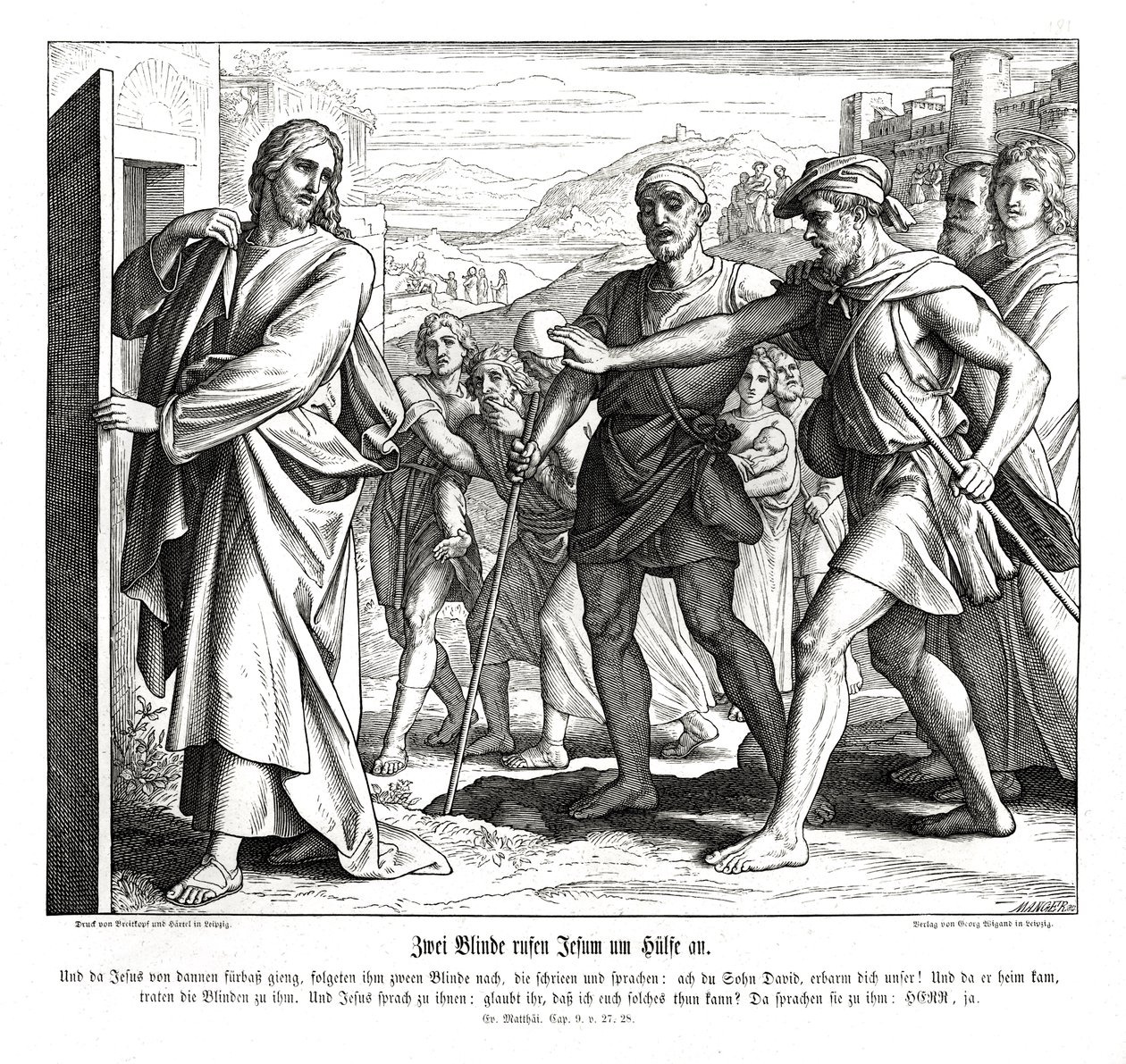 İsa ve kör adamlar, Matta İncili by Julius Schnorr von Carolsfeld