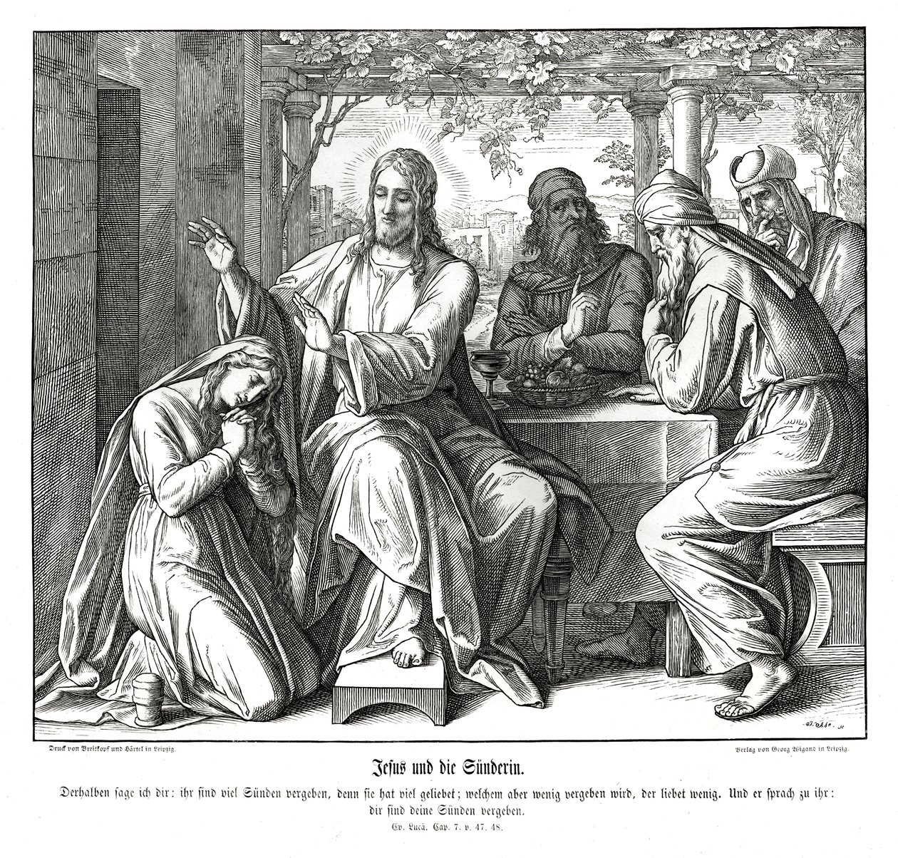 İsa ve günahkar kadın, Luka İncili by Julius Schnorr von Carolsfeld