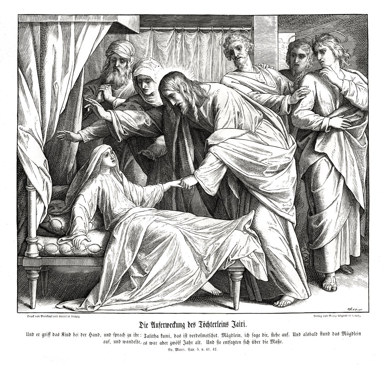 İsa küçük kızı uyandırır, Markos İncili by Julius Schnorr von Carolsfeld