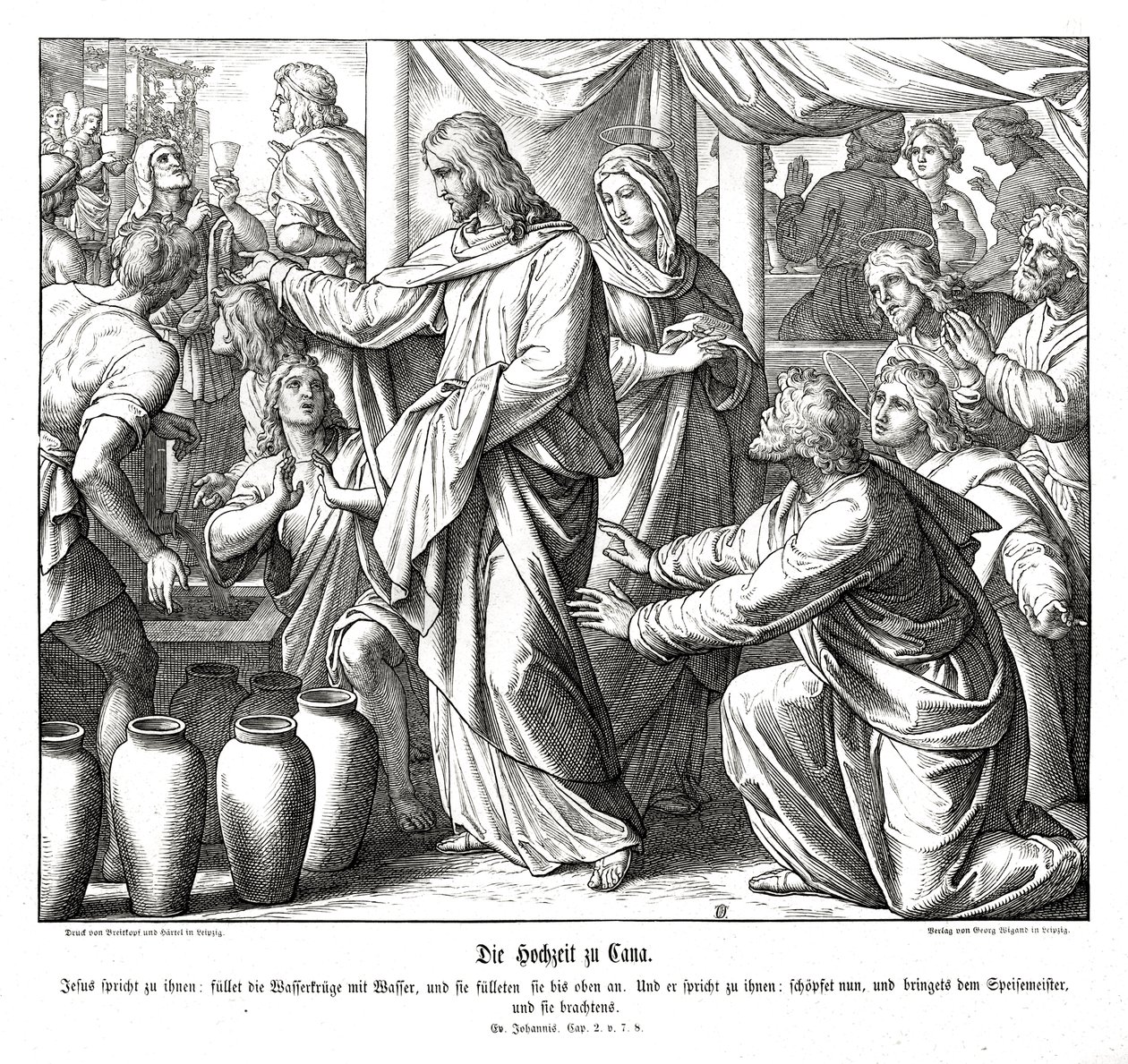 İsa suyu şaraba dönüştürür, Yuhanna İncili by Julius Schnorr von Carolsfeld