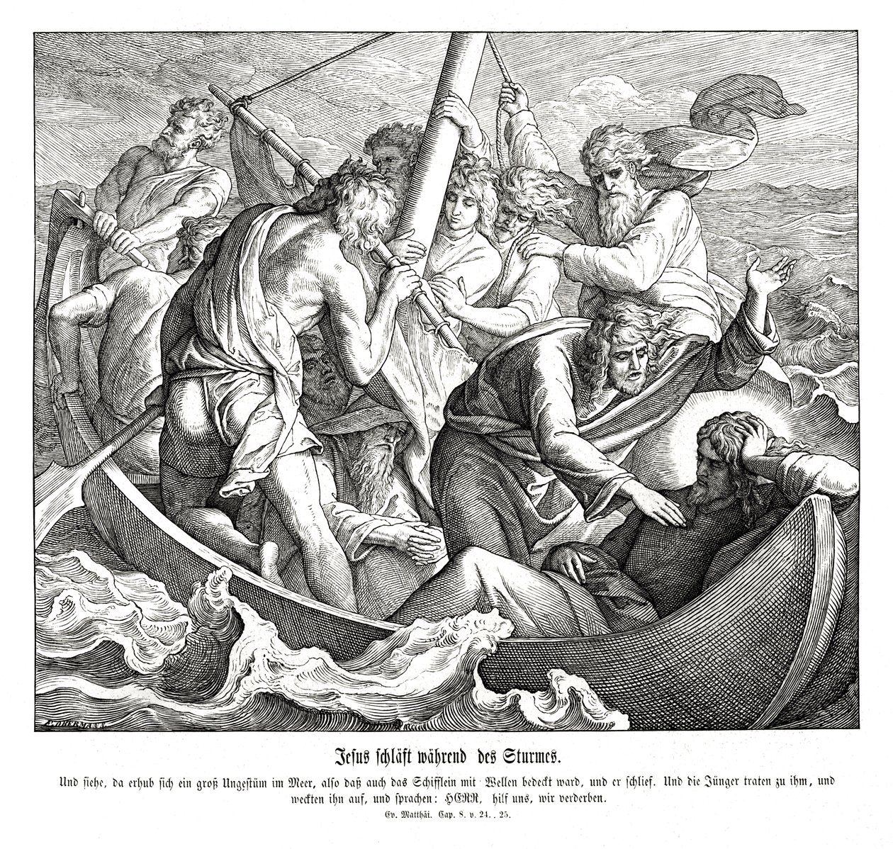 İsa fırtına sırasında uyur, Matta İncili by Julius Schnorr von Carolsfeld