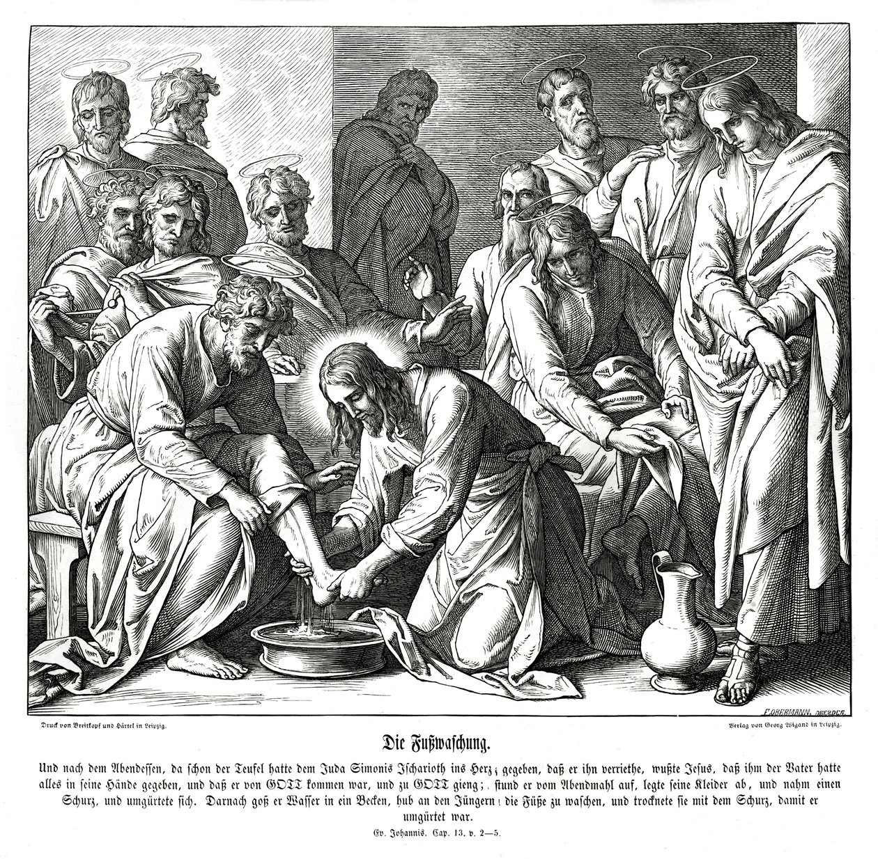 İsa öğrencilerinin ayaklarını yıkar, Yuhanna İncili by Julius Schnorr von Carolsfeld