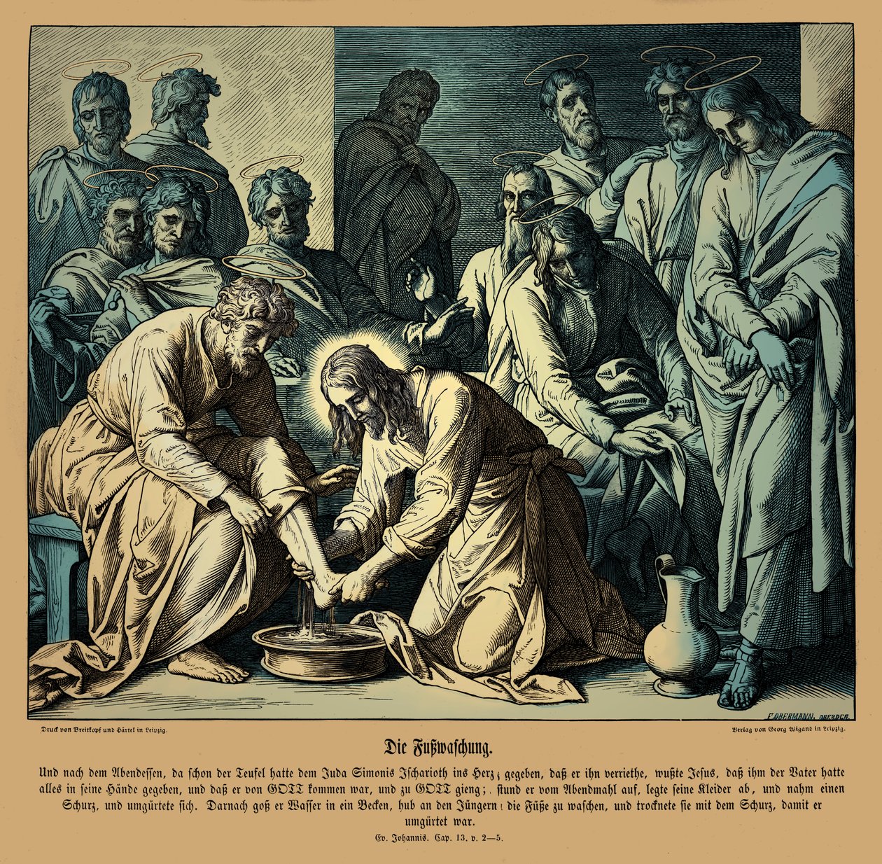 İsa öğrencilerinin ayaklarını yıkar, Yuhanna İncili by Julius Schnorr von Carolsfeld