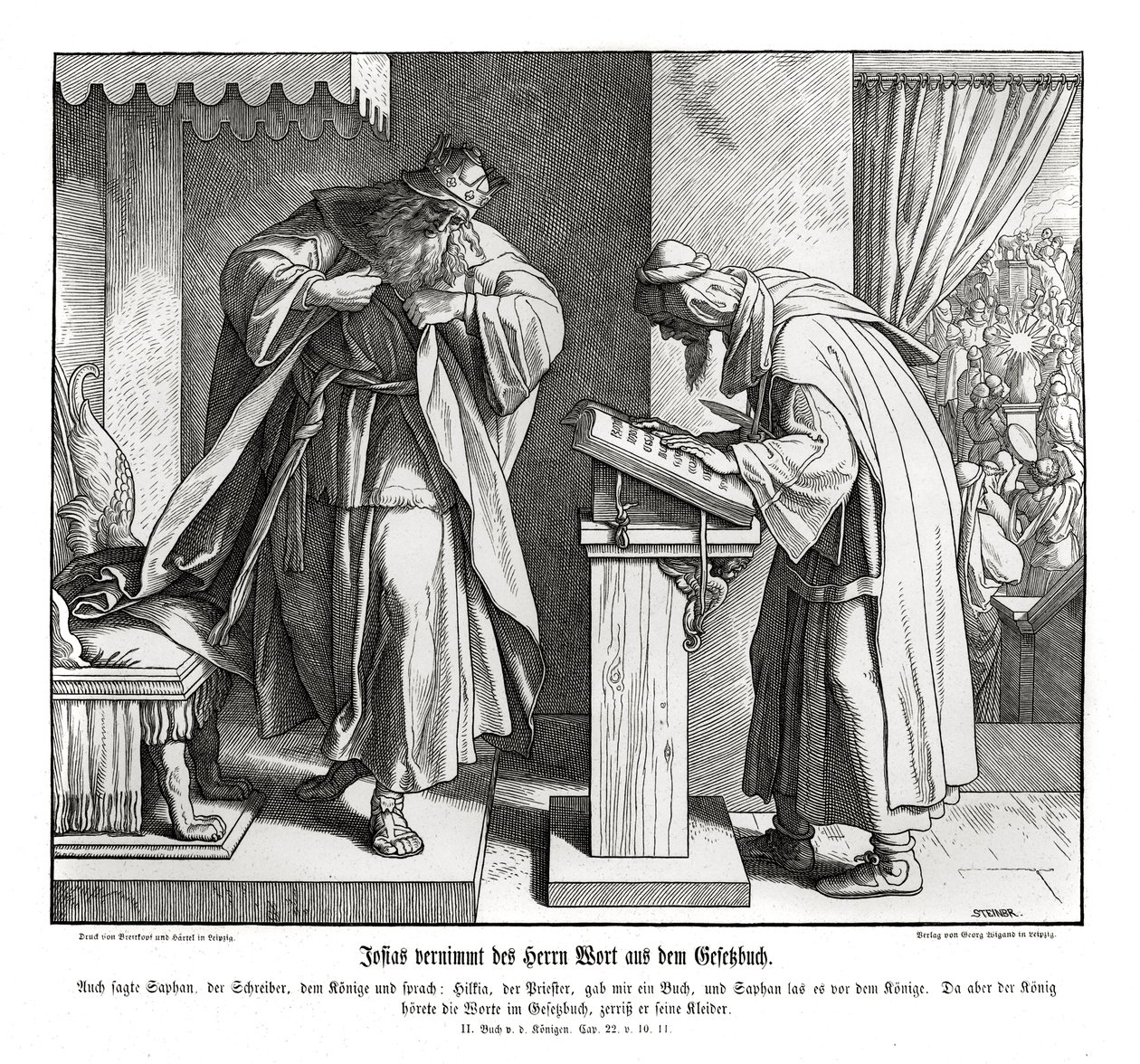 Yoşiya yasanın sözünü işitiyor, 2 Kral by Julius Schnorr von Carolsfeld