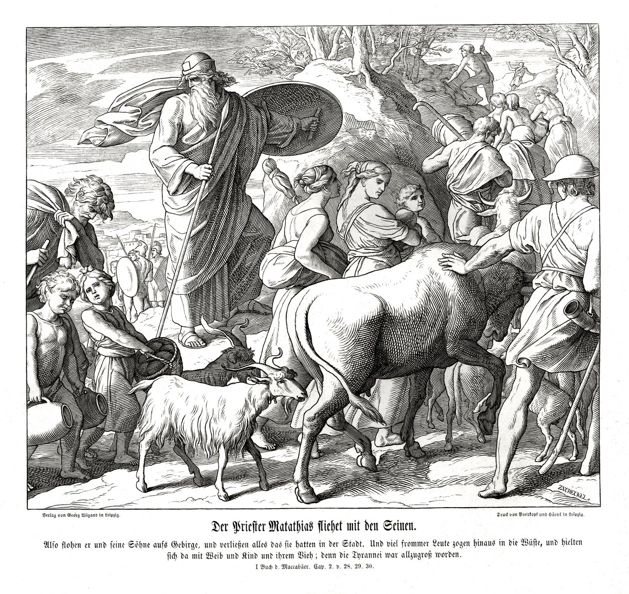 Mathathias ve oğulları şehirden kaçar by Julius Schnorr von Carolsfeld
