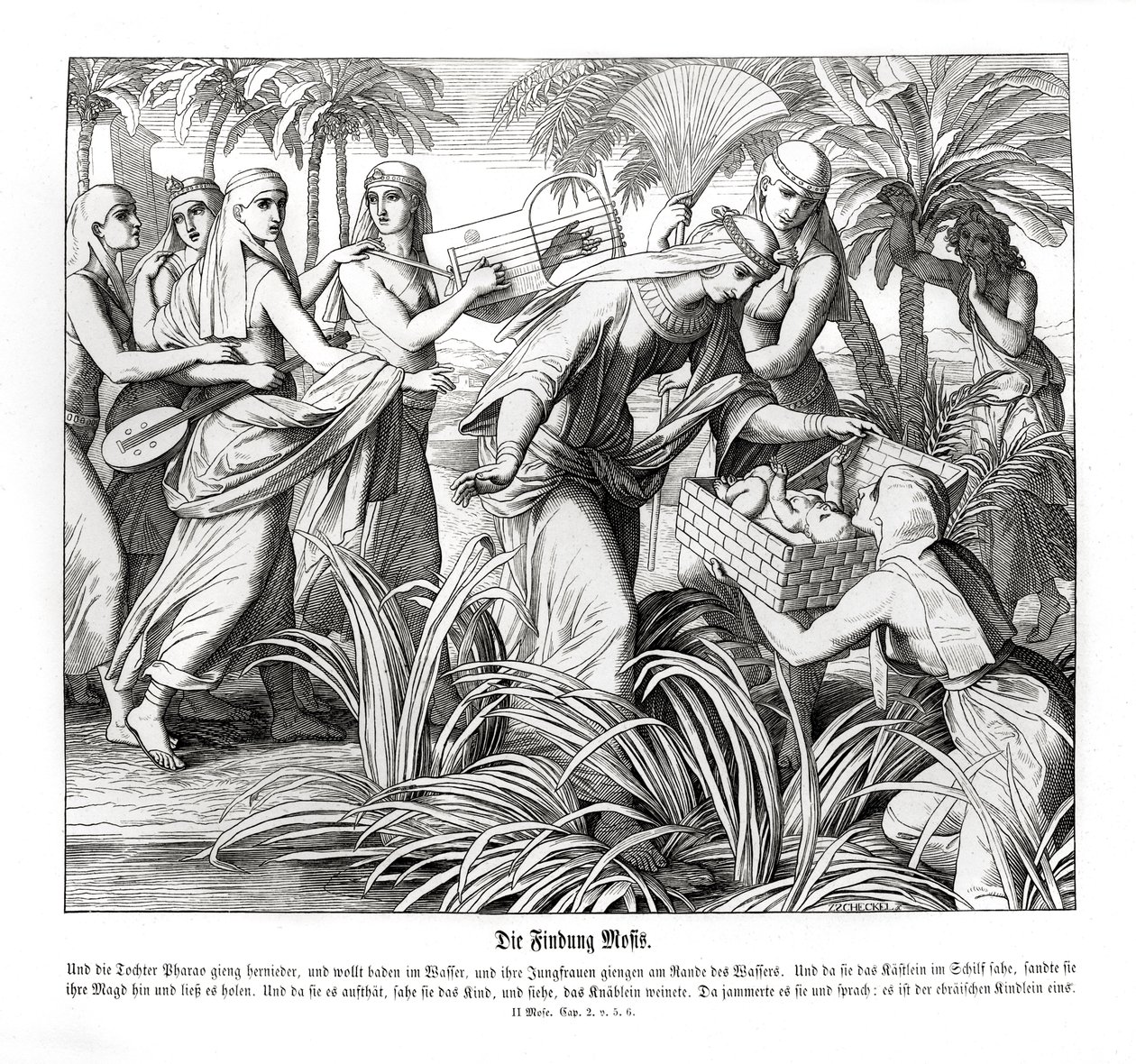 Musa sazlıklarda keşfedildi, Exodus by Julius Schnorr von Carolsfeld