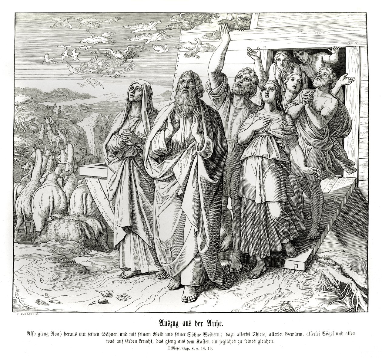Nuh ve ailesi tufandan sonra, Genesis by Julius Schnorr von Carolsfeld