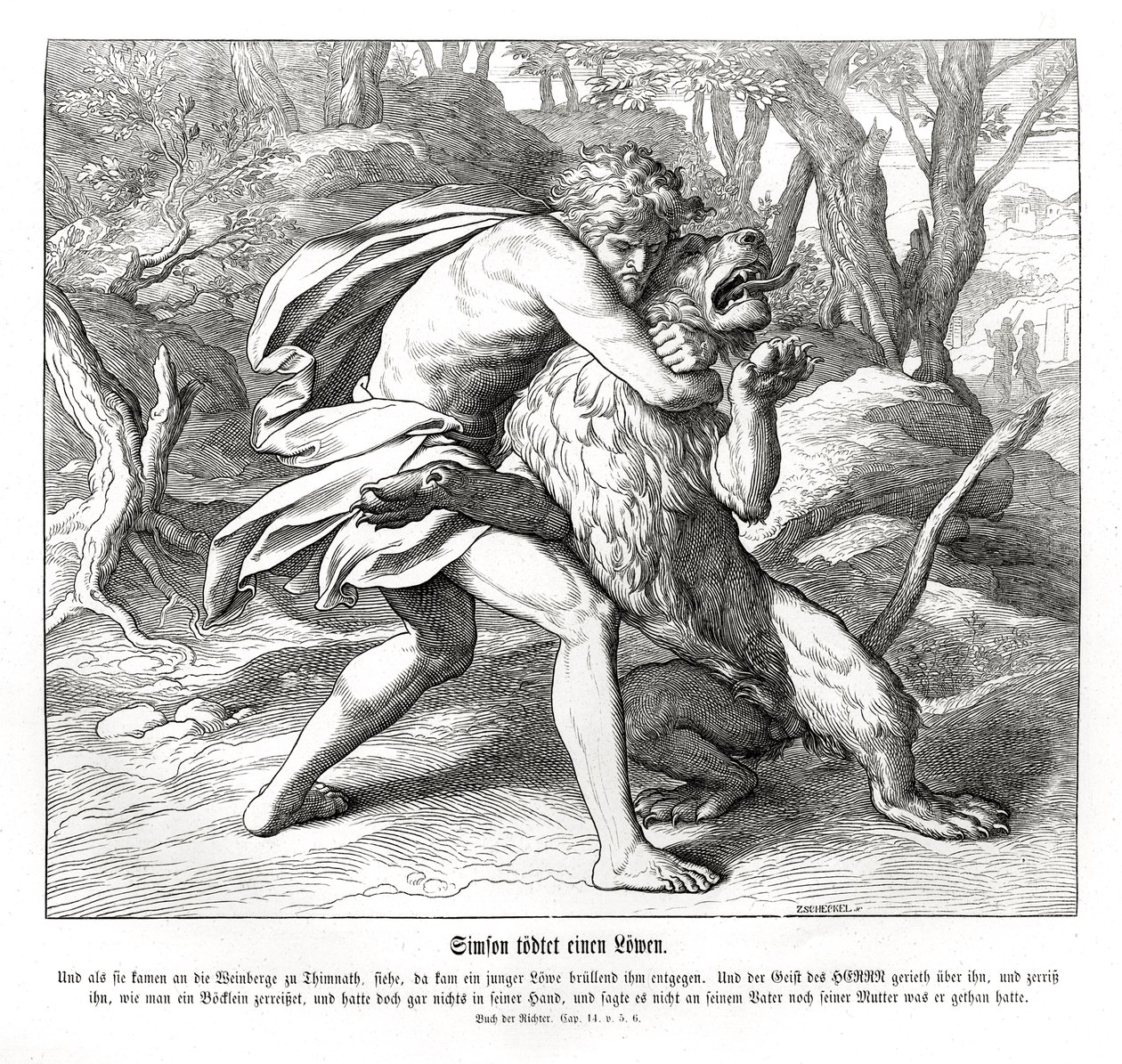 Samson bir aslan öldürür, Yargıçlar by Julius Schnorr von Carolsfeld