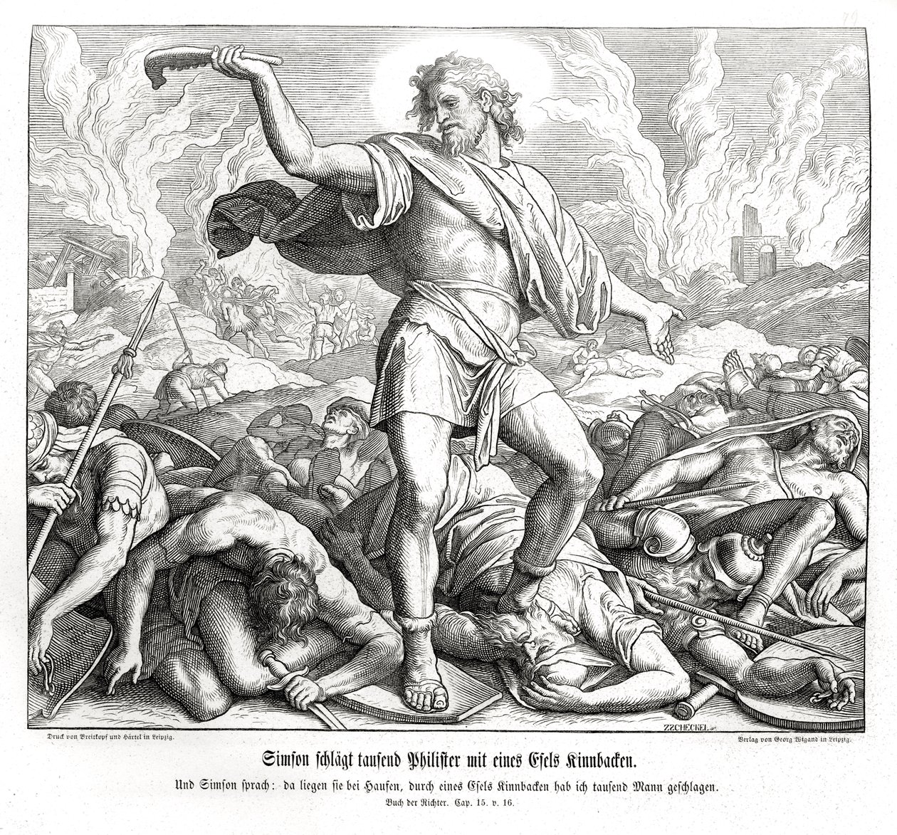 Şimşon bin Filistinliyi öldürür, Yargıçlar by Julius Schnorr von Carolsfeld