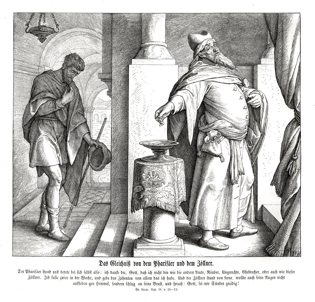 Ferisi ve kamu görevlisi, Luka İncili by Julius Schnorr von Carolsfeld